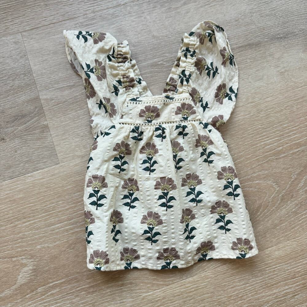 Zara Cream Floral Tank Top with Pink & Green Print